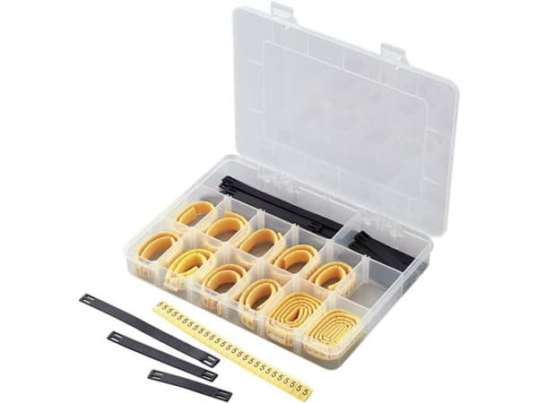 TRU COMPONENTS ECMKS-3 Merkintäklipsi Painettu 0 - 9, L, N, R, S, T, +, - Ulkohalkaisija-alue 2 - 5 mm 1566422