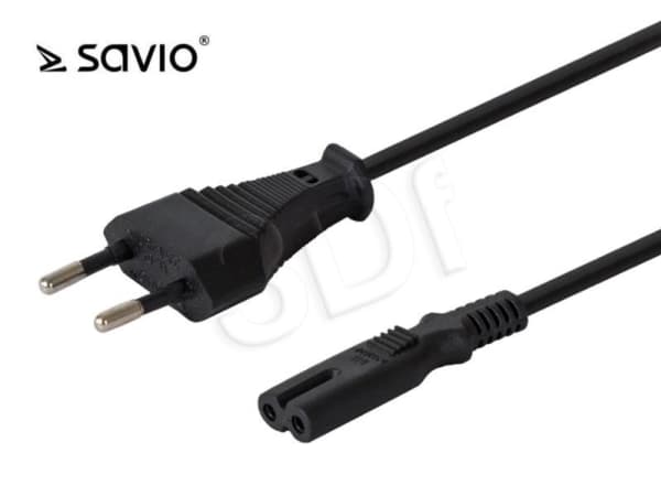 SAVIO CL-105 - Strømkabel - Europlug (hann) til 2-stiftsstrøm - 250 V - 5 A - 3 m - svart