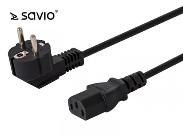 SAVIO CL-98 - Strømkabel - type F (hann) vinklet til power IEC 60320 C13 - 250 V - 10 A - 1.8 m - svart