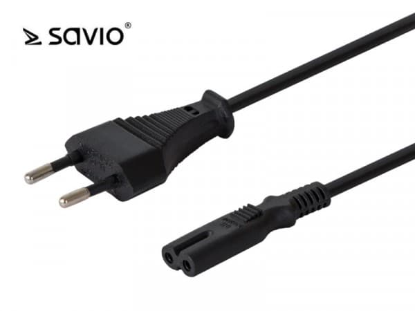 SAVIO CL-105 - Strømkabel - Europlug (hann) til 2-stiftsstrøm - 250 V - 5 A - 3 m - svart
