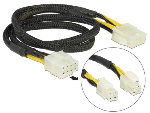 Delock - Strømforlengelseskabel - 8-pins EPS12V (hunn) til 8-pins EPS12V (hann) - 44 cm