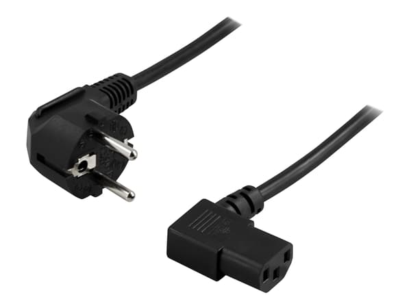 DELTACO - Strømkabel - power CEE 7/7 (hann) til power IEC 60320 C13 - AC 250 V - 10 A - 3 m - 90°-kontakt - svart