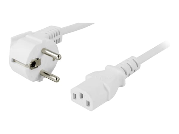 DELTACO - Strømkabel - CEE 7/7 (han) vinklet til IEC 60320 C13 lige - AC 250 V - 10 A - 20 cm - kova - hvid