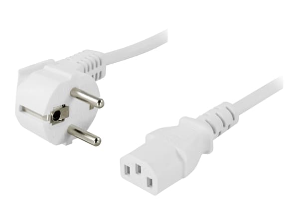 DELTACO - Strømkabel - CEE 7/7 (han) vinklet til IEC 60320 C13 lige - AC 250 V - 10 A - 20 cm - kova - hvid