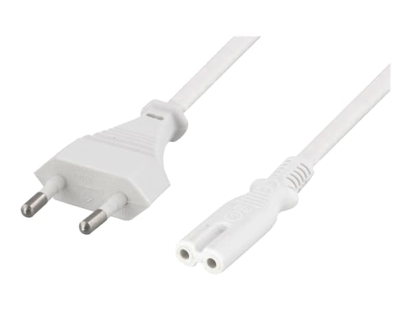 DELTACO DEL-109JN - Johdinsarja - Europlug (han) lige til IEC 60320 C7 lige - AC 250 V - 2.5 A - 5 m - hvid