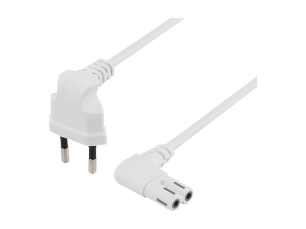 DELTACO - Strömkabel - Eurokontakt (hane) vinklad till power IEC 60320 C7 vinklad - AC 250 V - 2.5 A - 1 m - vit
