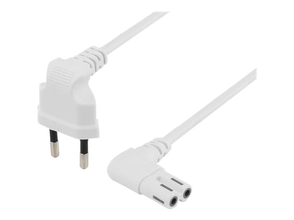 DELTACO - Strömkabel - Eurokontakt (hane) vinklad till power IEC 60320 C7 vinklad - AC 250 V - 2.5 A - 1 m - vit