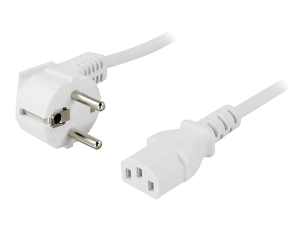 DELTACO DEL-109EV - Strømkabel - power CEE 7/7 (hann) vinklet til power IEC 60320 C13 rett - AC 250 V - 10 A - 1 m - hvit