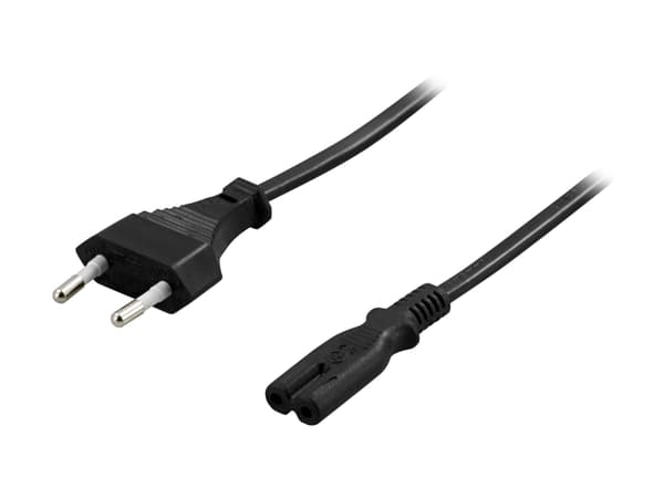 DELTACO DEL-109AA - Strömkabel - Eurokontakt (hane) rak till power IEC 60320 C7 rak - AC 250 V - 2.5 A - 1 m - svart