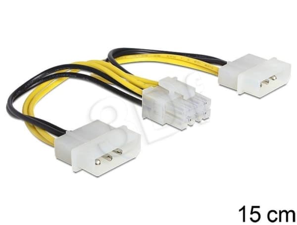 Delock - Strømkabel - 8-pins EPS12V (hunn) til 4-pin intern strøm (hann) - 15 cm