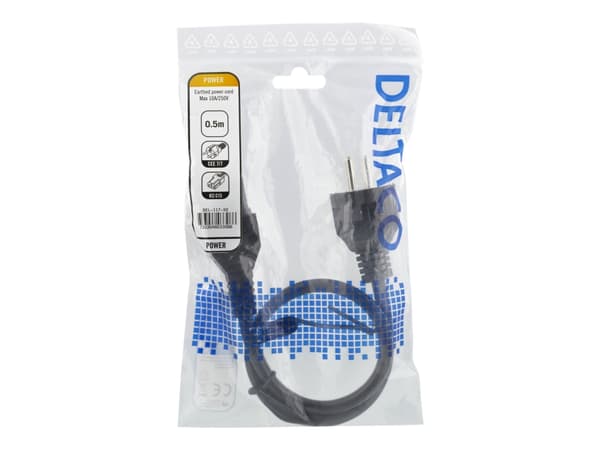 DELTACO - Strømkabel - power CEE 7/7 til IEC 60320 C15 - 250 V - 10 A - 50 cm - svart