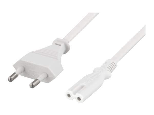 DELTACO DEL-109J - Strømkabel - Europlug (hann) rett til power IEC 60320 C7 rett - AC 250 V - 2.5 A - 2 m - hvit