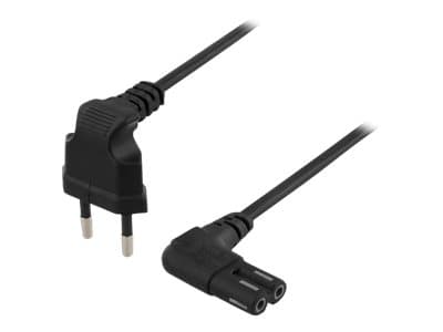 DELTACO - Strømkabel - Europlug (hann) vinklet til power IEC 60320 C7 vinklet - AC 250 V - 2.5 A - 3 m - svart