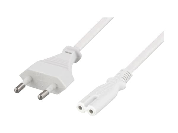DELTACO DEL-109JA - Strømkabel - Europlug (hann) rett til power IEC 60320 C7 rett - AC 250 V - 2.5 A - 1 m - hvit