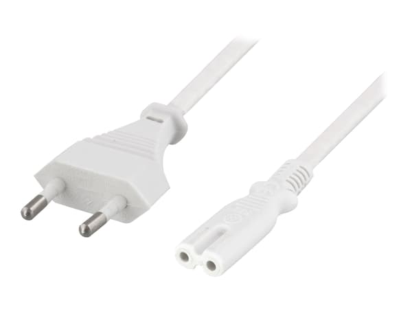 DELTACO DEL-109JA - Strømkabel - Europlug (hann) rett til power IEC 60320 C7 rett - AC 250 V - 2.5 A - 1 m - hvit