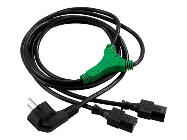 DELTACO DEL-109D - Strömdelare - power CEE 7/7 (hane) vinklad till power IEC 60320 C13 rak - AC 250 V - 10 A - 2 m - svart