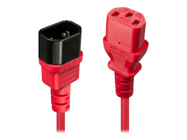 Lindy - Strømforlengelseskabel - power IEC 60320 C13 til IEC 60320 C14 - 1 m - formstøpt - rød