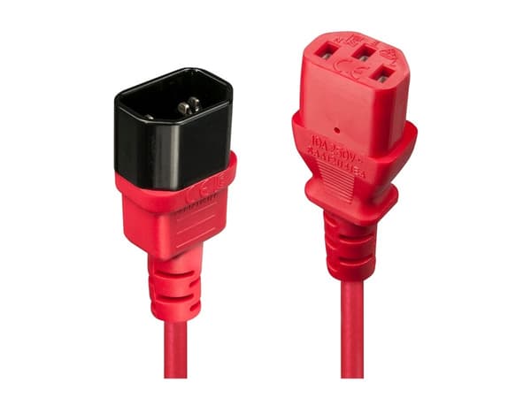 Lindy - Strømforlengelseskabel - power IEC 60320 C13 til IEC 60320 C14 - 1 m - formstøpt - rød