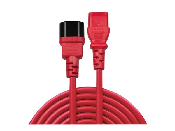 Lindy - Strømforlengelseskabel - power IEC 60320 C13 til IEC 60320 C14 - 1 m - formstøpt - rød