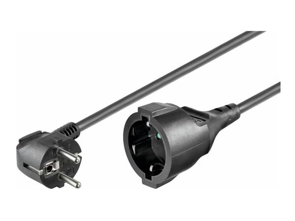 MicroConnect - Strømforlengelseskabel - power CEE 7/7 (hunn) til power CEE 7/7 (hann) - AC 250 V - 3 m - 90°-kontakt - svart