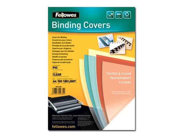 Fellowes - A4 (210 x 297 mm) - 180 mikron - klar - 100 stk PVC-bindningsskydd