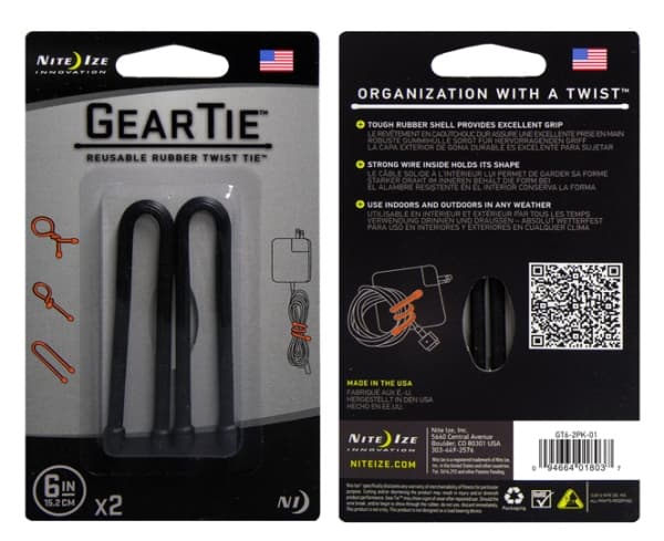 Nite Ize Gear Tie, kumi, musta, 15,2 cm, 6,4 mm, 6,4 mm, 2 kpl