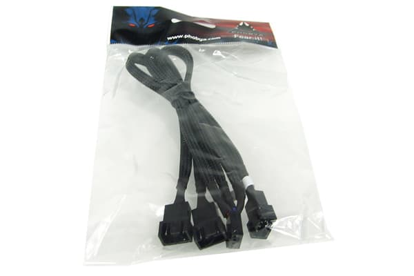 Phobya 4Pin PWM till 3x 4Pin PWM 30cm, Molex (4-pin), Molex (4-pin), Hanstik, Hunstik, 90°, Sort