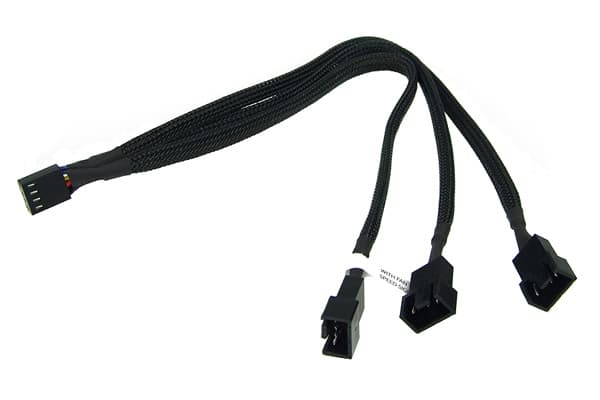 Phobya 4Pin PWM till 3x 4Pin PWM 30cm, Molex (4-pin), Molex (4-pin), Hanstik, Hunstik, 90°, Sort
