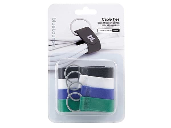 Bluelounge BLUCT-LG, Koukullinen ja lenkillinen nippuside, Musta, Sininen, Vihreä, Valkoinen, 4 kpl
