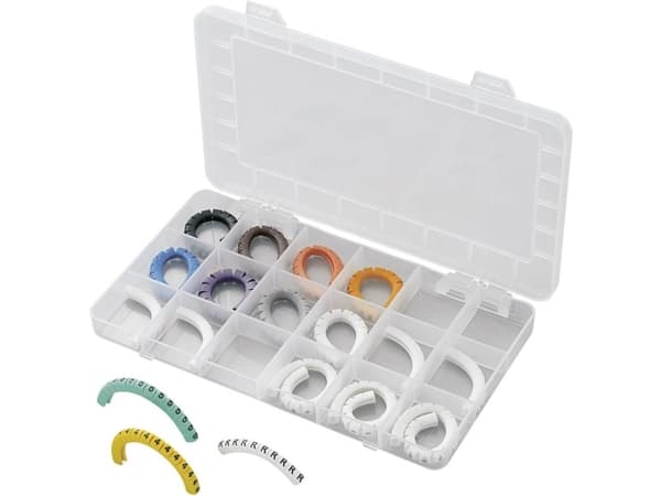 TRU COMPONENTS ECMKS-1 Mærkningsclip Påtrykt 0 - 9, L, N, R, S, T, PE, +, - Udvendigt diameter-område 1 til 3 mm 1566421