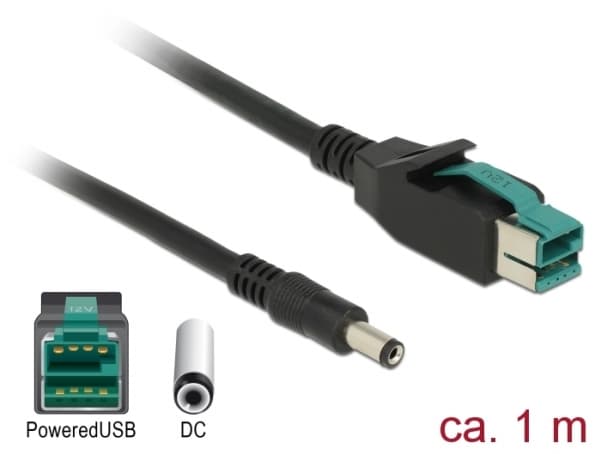 Delock - Strømforsynt USB-kabel - USB PlusPower (12 V) (hann) til DC-jakk på 2,1/5,5 mm (hann) - 12 V - 1 m - svart