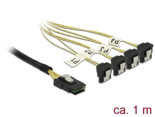 Delock - SATA/SAS-kabel - SAS 6Gbit/s - Mini SAS (SFF-8087) (P) til SATA (R) vinklet - 1 m