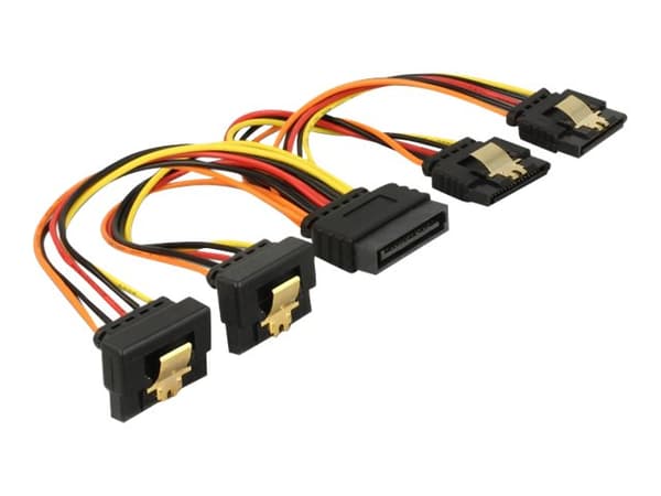 Delock - Strömdelare - SATA-ström (P) spärrad till SATA-ström (R) metallklämma - 3.3 / 5 / 12 V - 15 cm - svart, gul, röd, orange