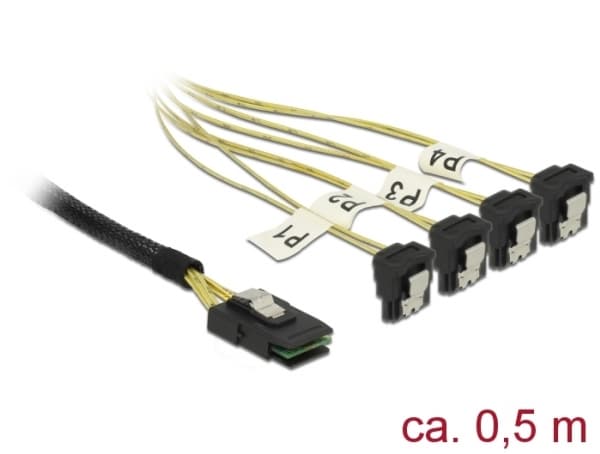 Delock - SATA/SAS-kabel - SAS 6Gbit/s - Mini SAS (SFF-8087) (P) til SATA (R) vinklet - 50 cm