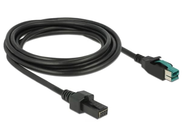 Delock - Strømforsynt USB-kabel - USB PlusPower (12 V) (hann) til 8-stifts (2x4) PoweredUSB Remote Side (hann) - 12 V - 3 m - svart