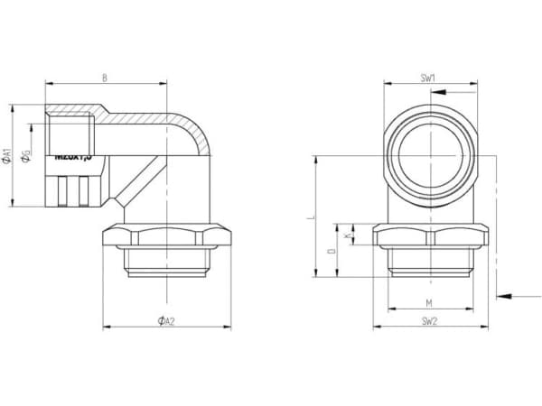 LAPP SKINDICHT® RWV-M 40X1,5 O. E+D kulmaliitos M40 painevalu Luonto 5 kpl