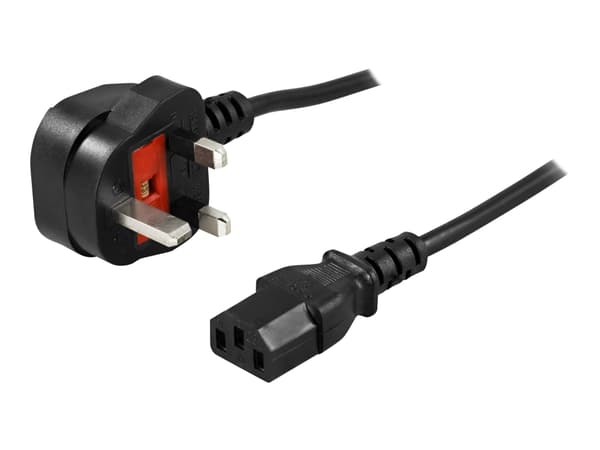 DELTACO DEL-109UK-10 - Strömkabel - BS 1363 (hane) vinklad till power IEC 60320 C13 rak - AC 250 V - 10 A - 2 m - svart - Storbritannien