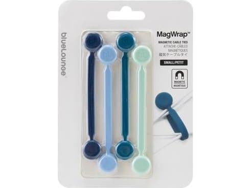 Bluelounge MagWrap, Frigjørbart buntebånd, Blå, 2 hoder, 12,1 cm, 4 stykker