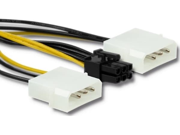 Qoltec - Strømadapter - 6-pins PCIe-strøm (hann) til 4-pin intern strøm (hunn) - 15 cm - svart, gul