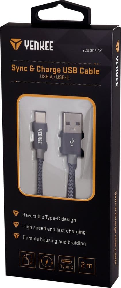 Yenkee USB-A - USB-C 2m grå kabel (45013684)