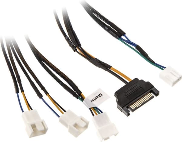 Akasa FLEXA FP3S - Viftestrømadapter - 4-pins PWM (hann) til SATA-strøm, 4-pins PWM - 30 cm - svart