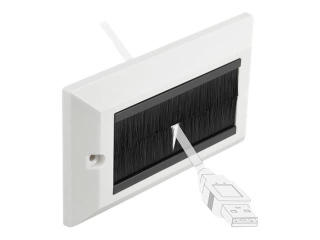 Delock Cable Management Cover 146 x 86 mm with black Brush Strips - Cable management panel cover - väggmontering - vit
