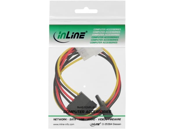 InLine 29672C, 0,3 m, SATA 15-kontakt, Manlig kontakt, Kvinnlig kontakt, Flerfärgad