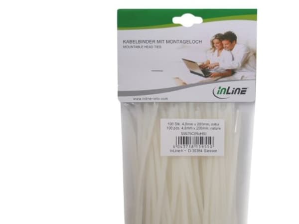 InLine 59975C, Nylon, Hvit, 215,7 N, -20 - 85 °C, 200 mm, 4,8 mm