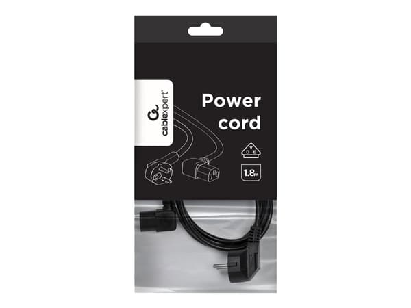 Gembird PC-186A-VDE - Strømkabel - power CEE 7/7 (hann) vinklet til power IEC 60320 C13 høyrevinklet - 10 A - 1.8 m - formstøpt - svart