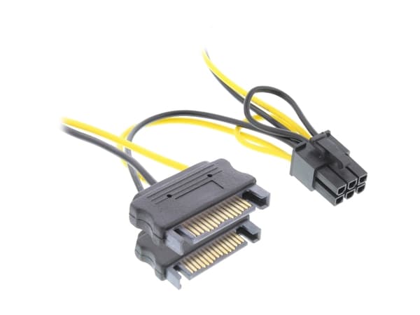 InLine 26628B, 0,15 m, PCI-E (6-pin), 2 x SATA 155-pin, Hankjønn, Hunkjønn, Rett