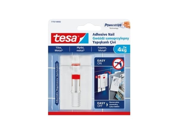 TESA 77767-00000, Innendørs, Universalkrok, Grå, Rød, Hvit, Limstrimmel, 4 kg, Gips