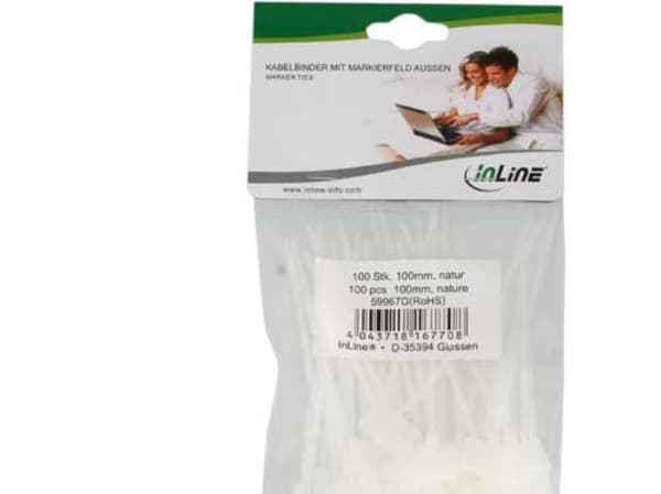 InLine 59967G, Nylon, Hvit, 100 mm, 2,5 mm, 2,5 mm, 100 stykker