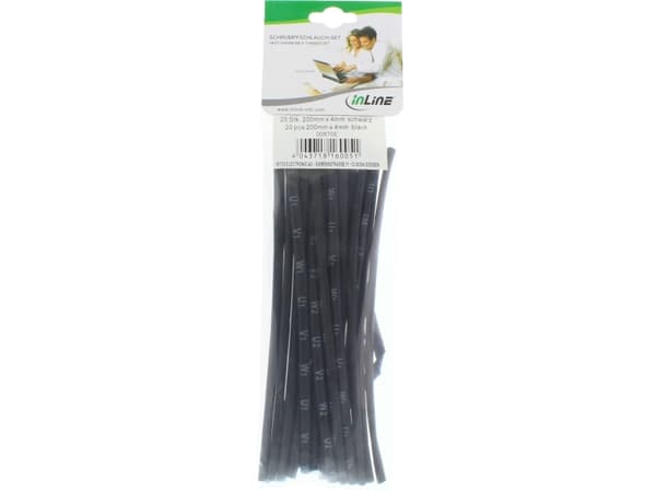 InLine 00870E, Varmekrympeslange, Sort, 20 cm, 4 mm, 20 stykker, 2 mm