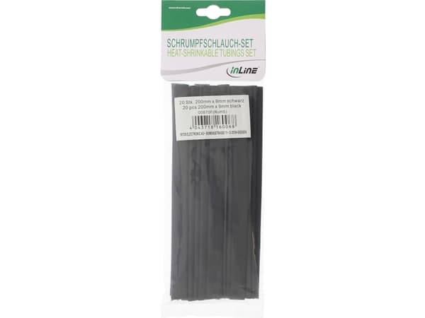 InLine 00870F, Varmekrympeslange, Sort, 20 cm, 9 mm, 20 stykker, 4,5 mm